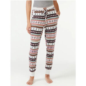 Women's Size L (12-14) Hacci Knit Joggers Winter White Fairisle NWT